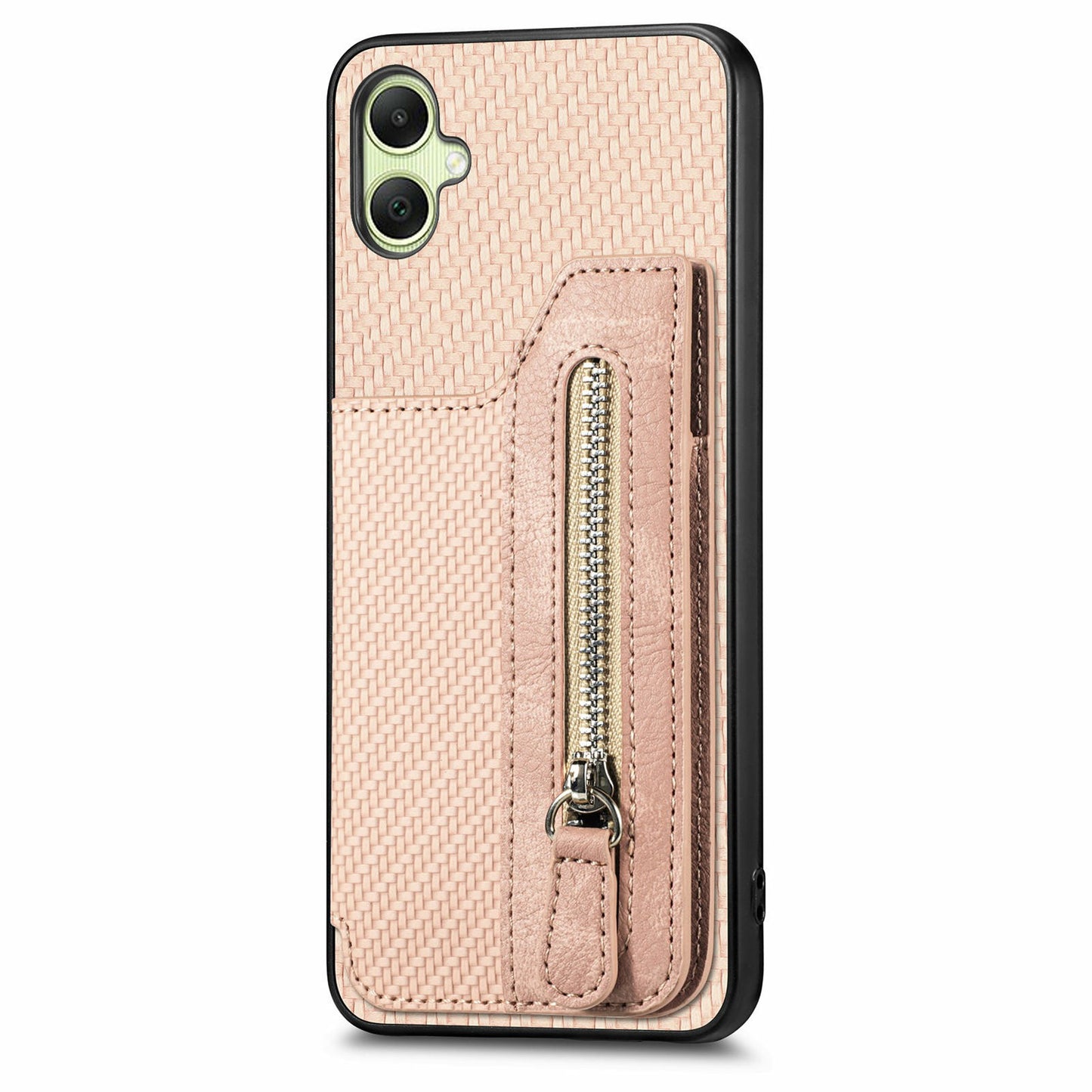 For Samsung Galaxy A06 Case Leather+PC+TPU Zipper Pocket Kickstand Phone Cover - Apricot