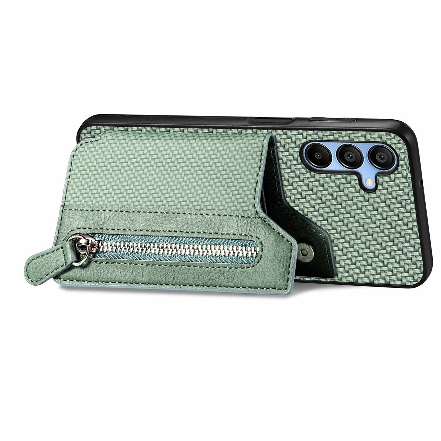 For Samsung Galaxy A16 4G / 5G Case Leather+PC+TPU Zipper Pocket Kickstand Phone Cover - Green