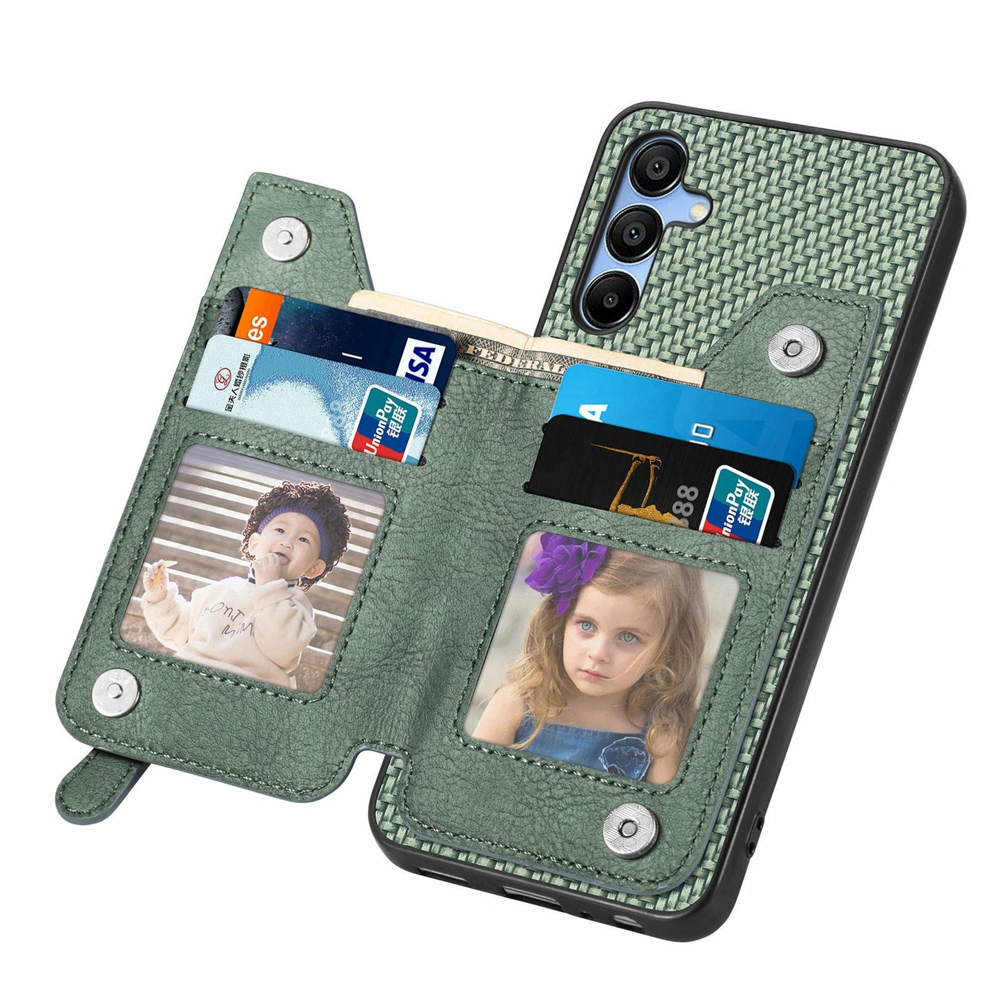 For Samsung Galaxy A16 4G / 5G Case Leather+PC+TPU Zipper Pocket Kickstand Phone Cover - Green