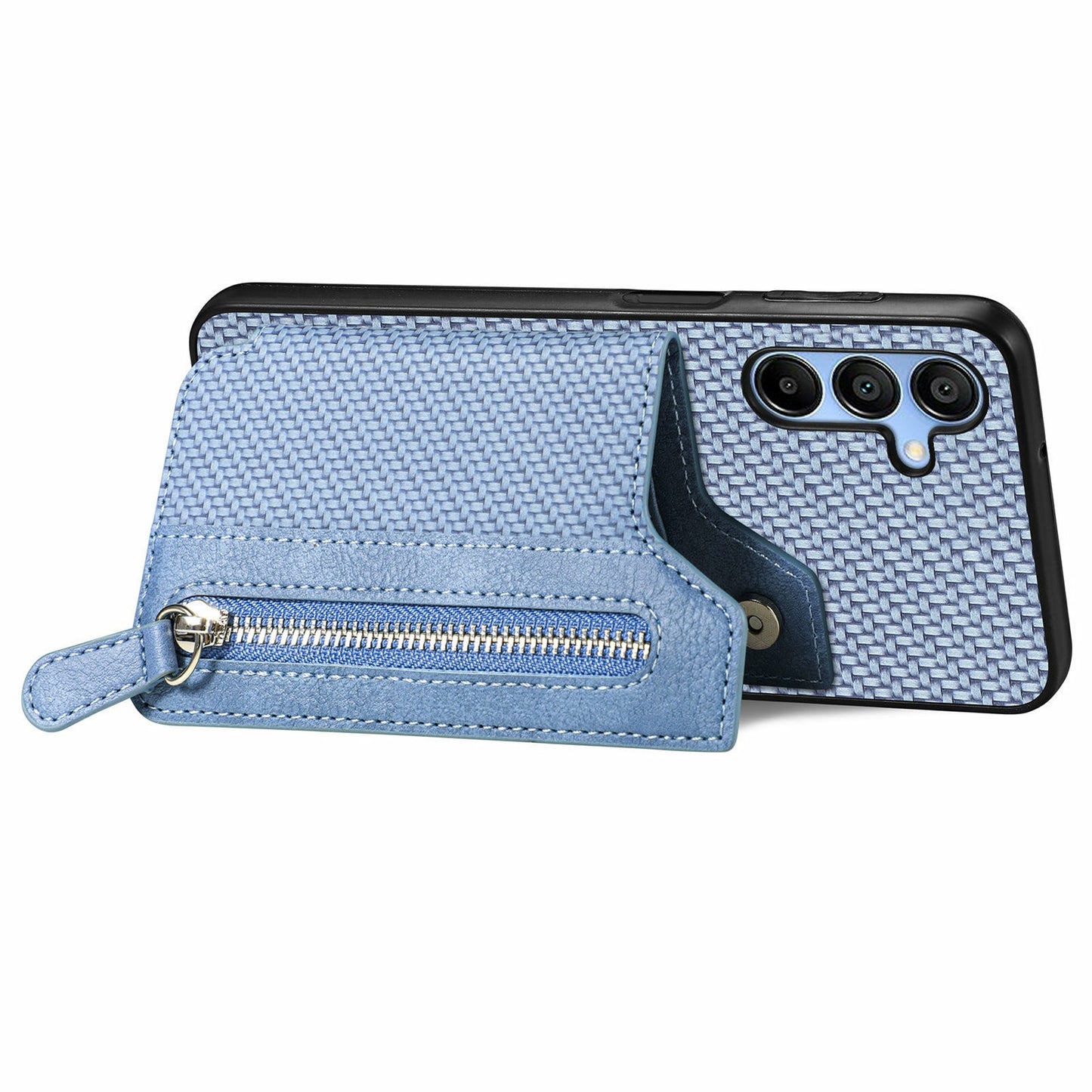 For Samsung Galaxy A16 4G / 5G Case Leather+PC+TPU Zipper Pocket Kickstand Phone Cover - Blue
