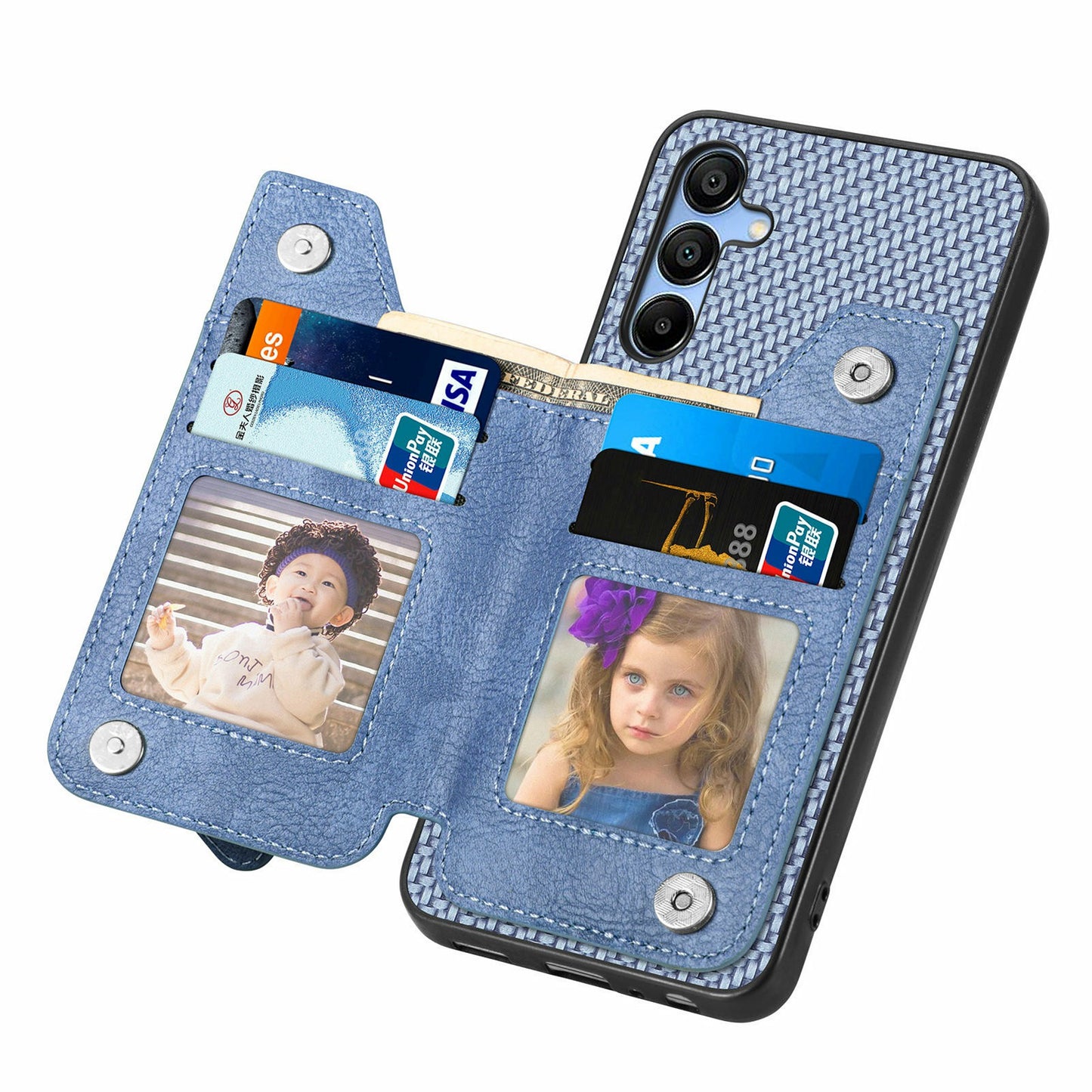 For Samsung Galaxy A16 4G / 5G Case Leather+PC+TPU Zipper Pocket Kickstand Phone Cover - Blue