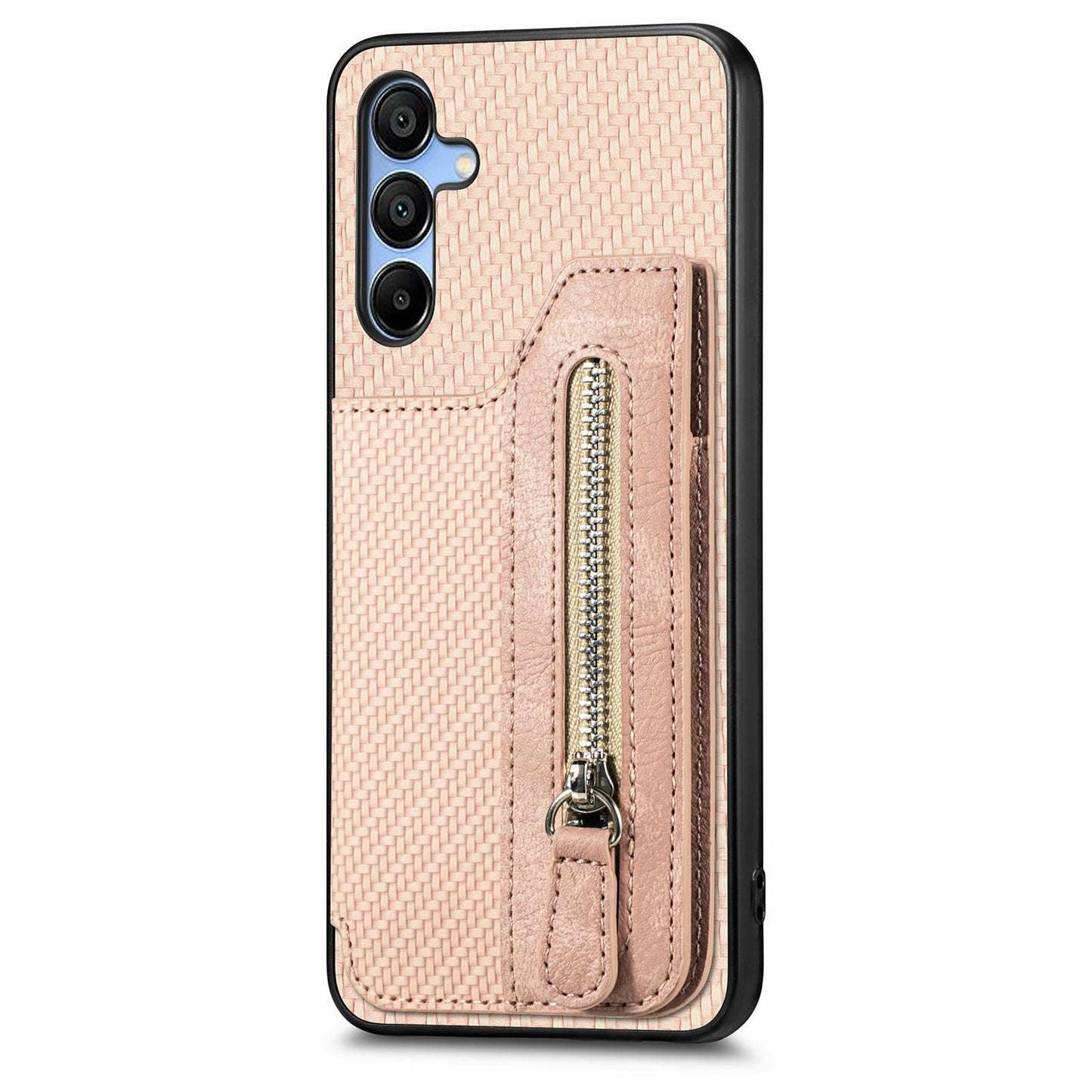 For Samsung Galaxy A16 4G / 5G Case Leather+PC+TPU Zipper Pocket Kickstand Phone Cover - Apricot