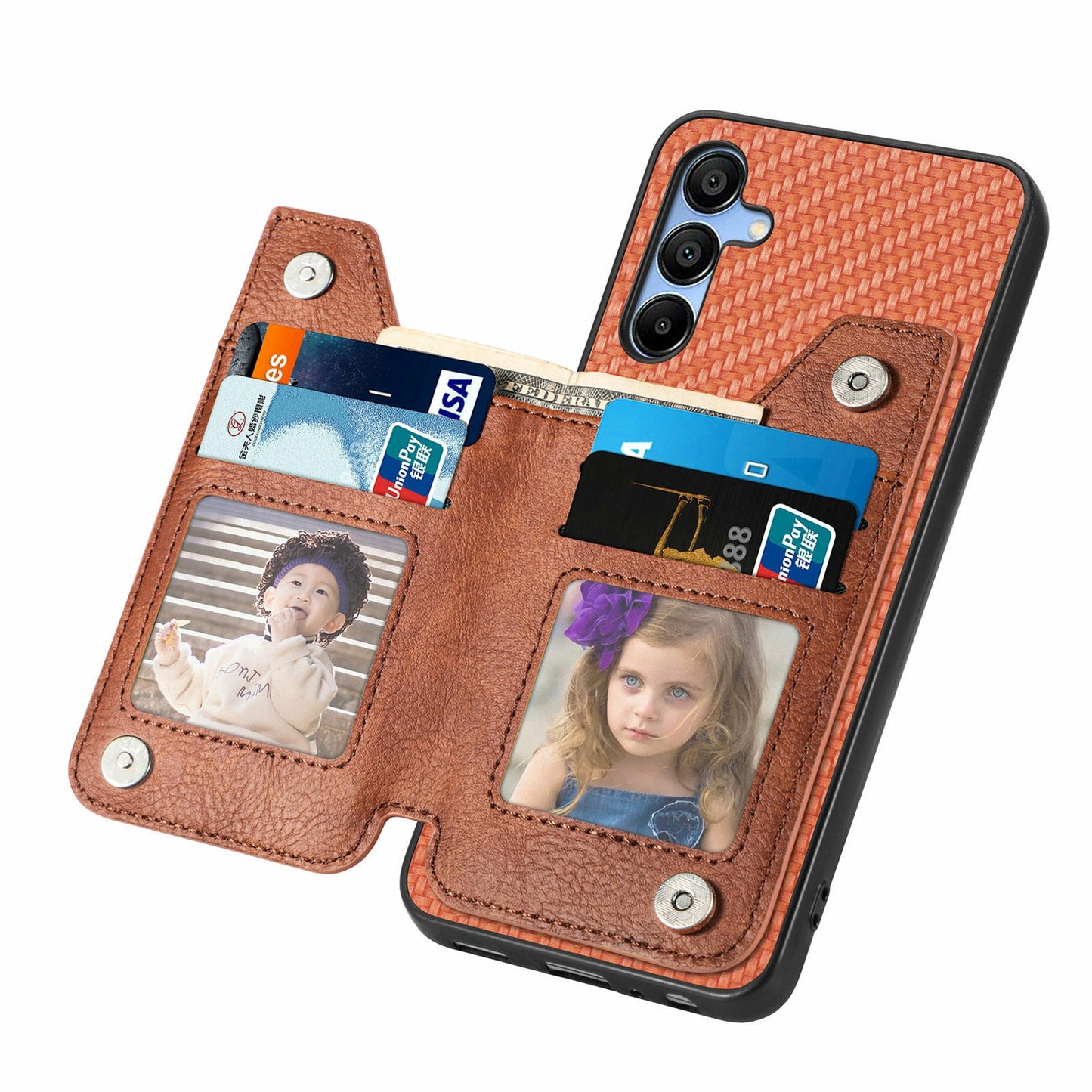 For Samsung Galaxy A16 4G / 5G Case Leather+PC+TPU Zipper Pocket Kickstand Phone Cover - Brown