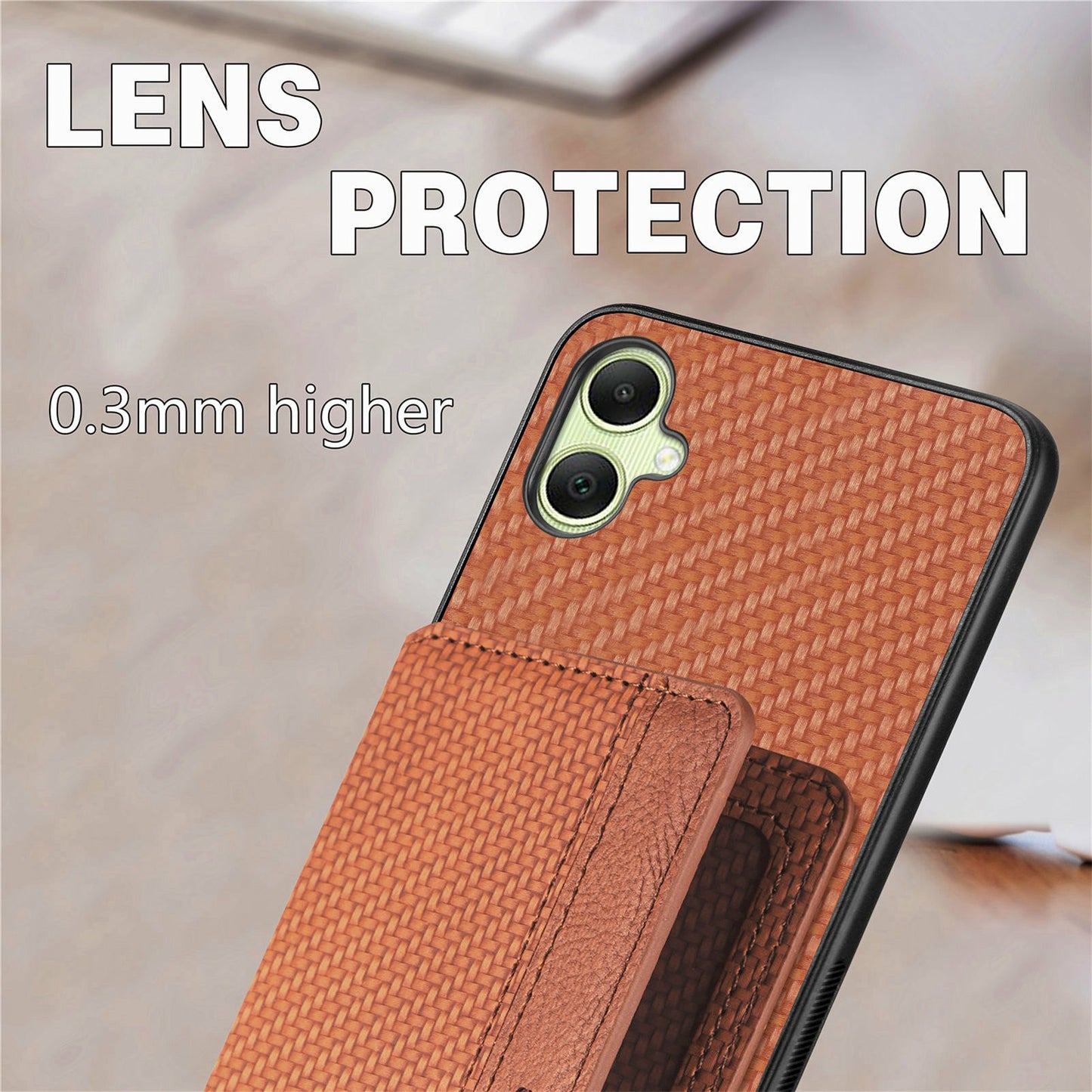 For Samsung Galaxy A06 Case RFID Blocking Card Holder Carbon Fiber Leather+PC+TPU Phone Cover - Black