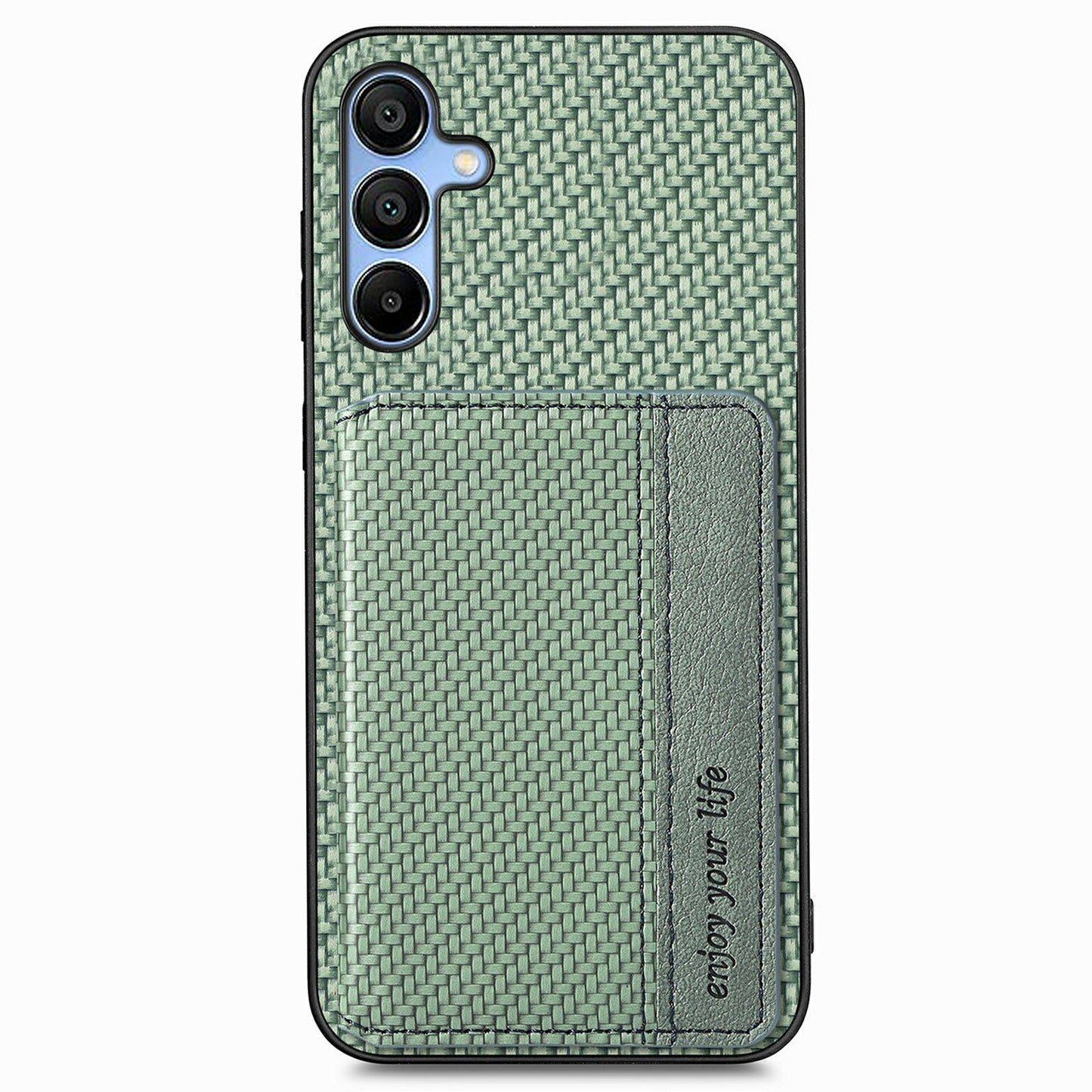 For Samsung Galaxy A16 4G / 5G Case RFID Blocking Card Holder Carbon Fiber Leather+PC+TPU Phone Cover - Green