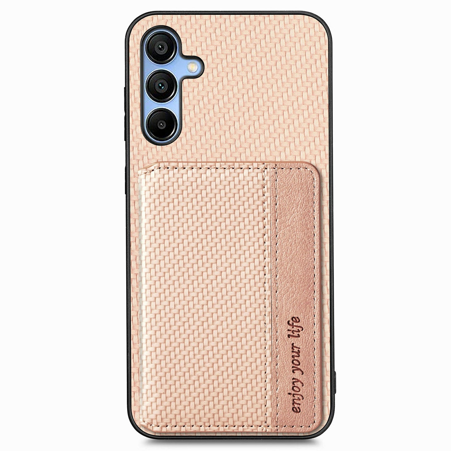 For Samsung Galaxy A16 4G / 5G Case RFID Blocking Card Holder Carbon Fiber Leather+PC+TPU Phone Cover - Apricot