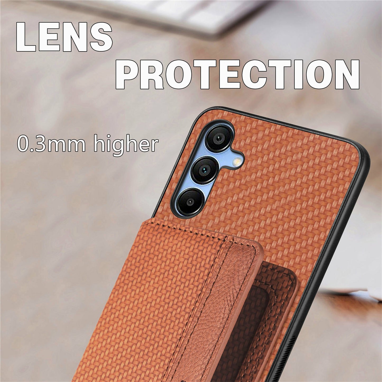 For Samsung Galaxy A16 4G / 5G Case RFID Blocking Card Holder Carbon Fiber Leather+PC+TPU Phone Cover - Brown