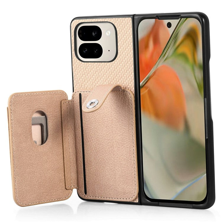 For Google Pixel 9 Pro Fold 5G Case Card Holder Leather Back Cover with Card Knife - Khaki