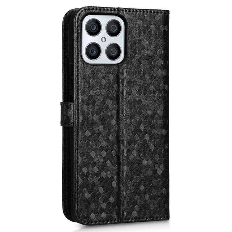For Honor X8 4G 4G Full Coverage PU Leather Phone Cover Dot Pattern Imprinted Wallet Stand Magnetic Phone Case with Strap - Black