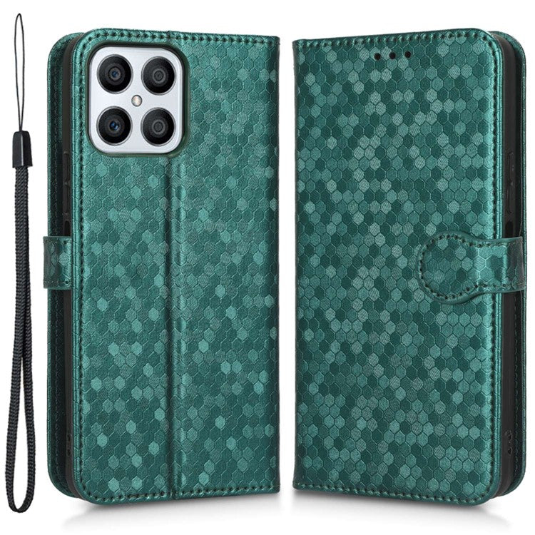 For Honor X8 4G 4G Full Coverage PU Leather Phone Cover Dot Pattern Imprinted Wallet Stand Magnetic Phone Case with Strap - Green