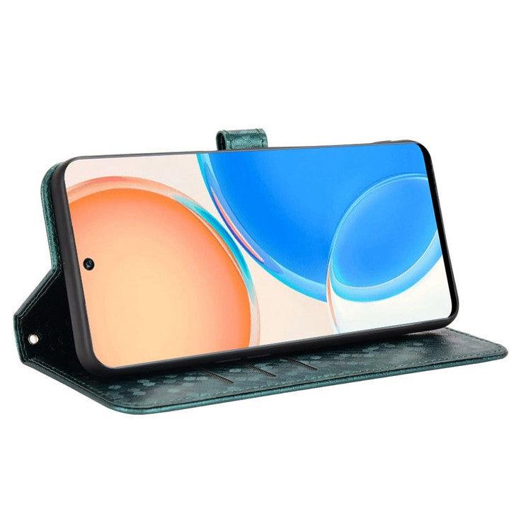 For Honor X8 4G 4G Full Coverage PU Leather Phone Cover Dot Pattern Imprinted Wallet Stand Magnetic Phone Case with Strap - Green