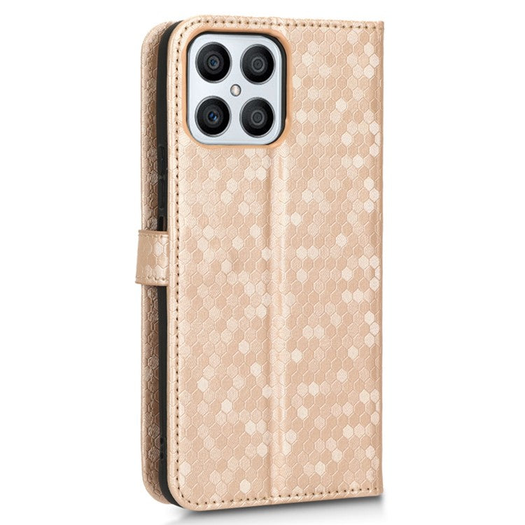 For Honor X8 4G 4G Full Coverage PU Leather Phone Cover Dot Pattern Imprinted Wallet Stand Magnetic Phone Case with Strap - Rose Gold