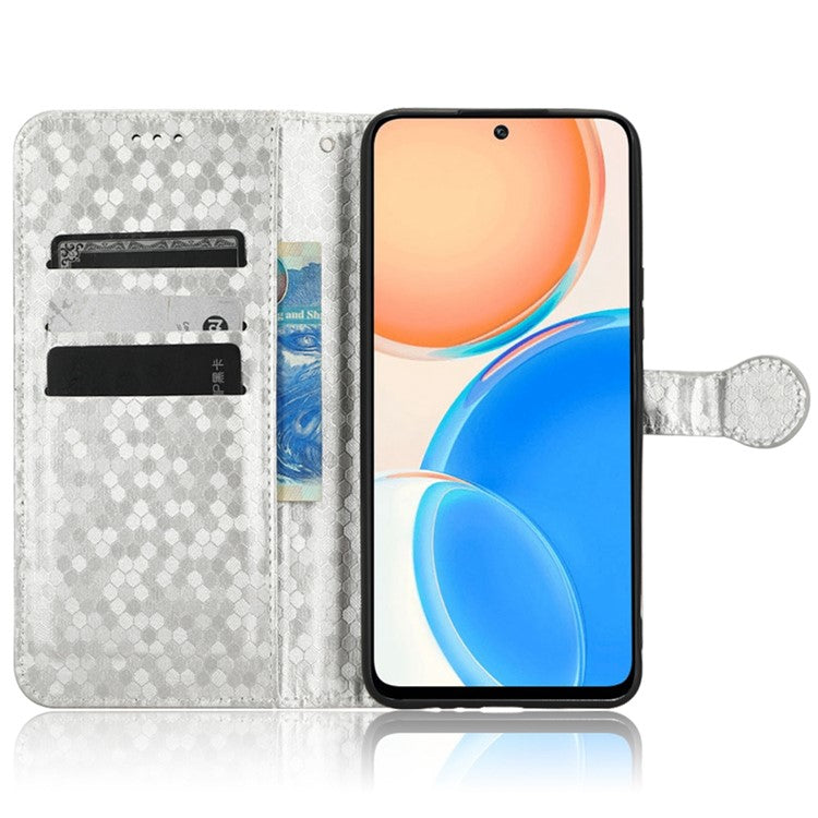 For Honor X8 4G 4G Full Coverage PU Leather Phone Cover Dot Pattern Imprinted Wallet Stand Magnetic Phone Case with Strap - Silver