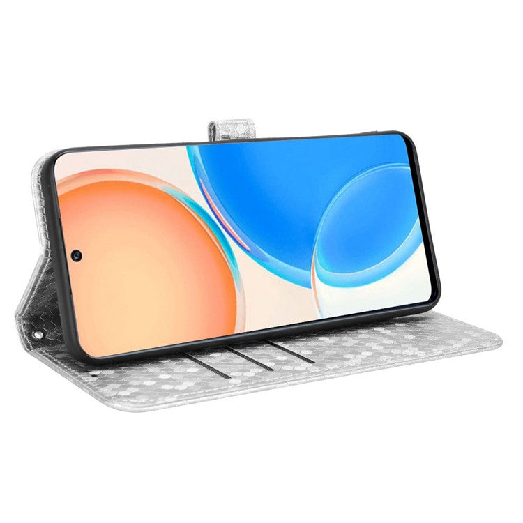 For Honor X8 4G 4G Full Coverage PU Leather Phone Cover Dot Pattern Imprinted Wallet Stand Magnetic Phone Case with Strap - Silver