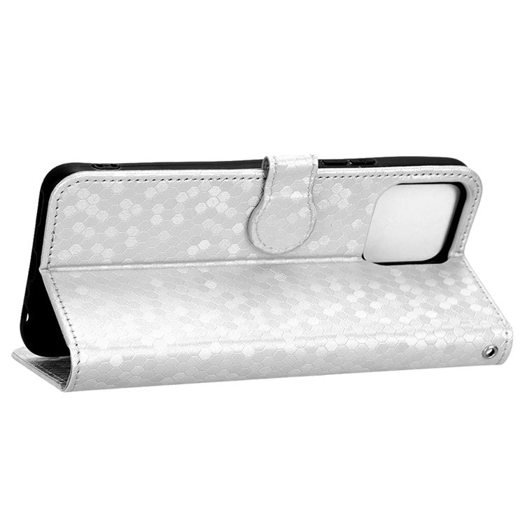 For Honor X8 4G 4G Full Coverage PU Leather Phone Cover Dot Pattern Imprinted Wallet Stand Magnetic Phone Case with Strap - Silver
