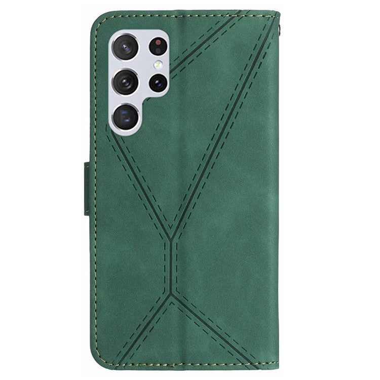 HT05 For Samsung Galaxy S25 Ultra Case Skin-Touch Lines PU Leather Flip Phone Cover - Green