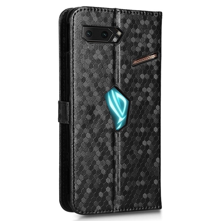 For Asus ROG Phone II ZS660KL PU Leather Flip Phone Cover Dot Pattern Imprinted Wallet Horizontal Stand Magnetic Phone Case with Strap - Black