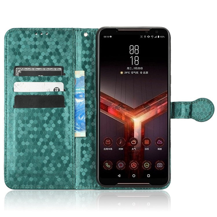 For Asus ROG Phone II ZS660KL PU Leather Flip Phone Cover Dot Pattern Imprinted Wallet Horizontal Stand Magnetic Phone Case with Strap - Green