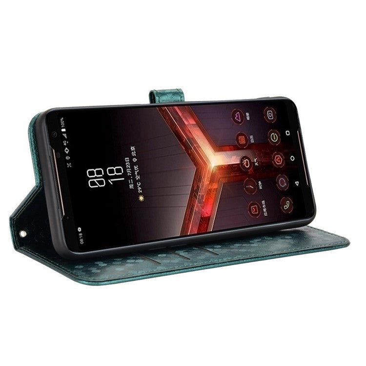 For Asus ROG Phone II ZS660KL PU Leather Flip Phone Cover Dot Pattern Imprinted Wallet Horizontal Stand Magnetic Phone Case with Strap - Green