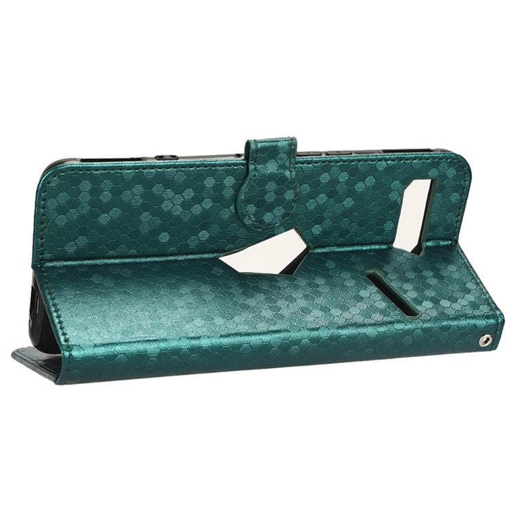 For Asus ROG Phone II ZS660KL PU Leather Flip Phone Cover Dot Pattern Imprinted Wallet Horizontal Stand Magnetic Phone Case with Strap - Green