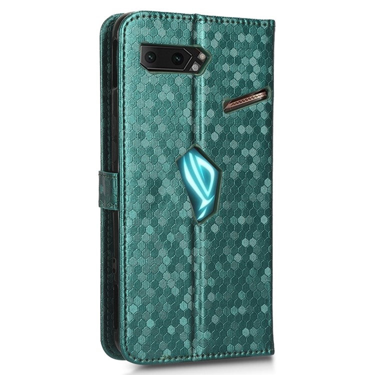 For Asus ROG Phone II ZS660KL PU Leather Flip Phone Cover Dot Pattern Imprinted Wallet Horizontal Stand Magnetic Phone Case with Strap - Green