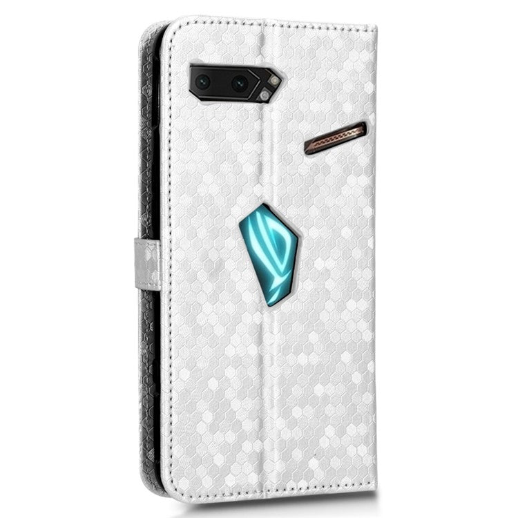 For Asus ROG Phone II ZS660KL PU Leather Flip Phone Cover Dot Pattern Imprinted Wallet Horizontal Stand Magnetic Phone Case with Strap - Silver