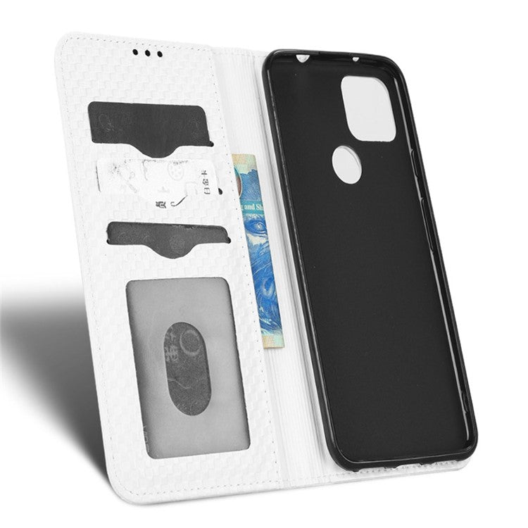 For Google Pixel 5a 5G Grid Texture Magnetic Auto-absorbed Phone Case PU Leather Wallet Stand Folio Flip Cover - White