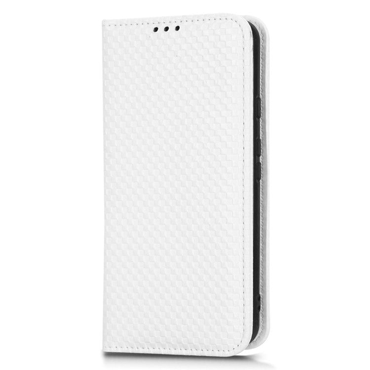 For Google Pixel 5a 5G Grid Texture Magnetic Auto-absorbed Phone Case PU Leather Wallet Stand Folio Flip Cover - White