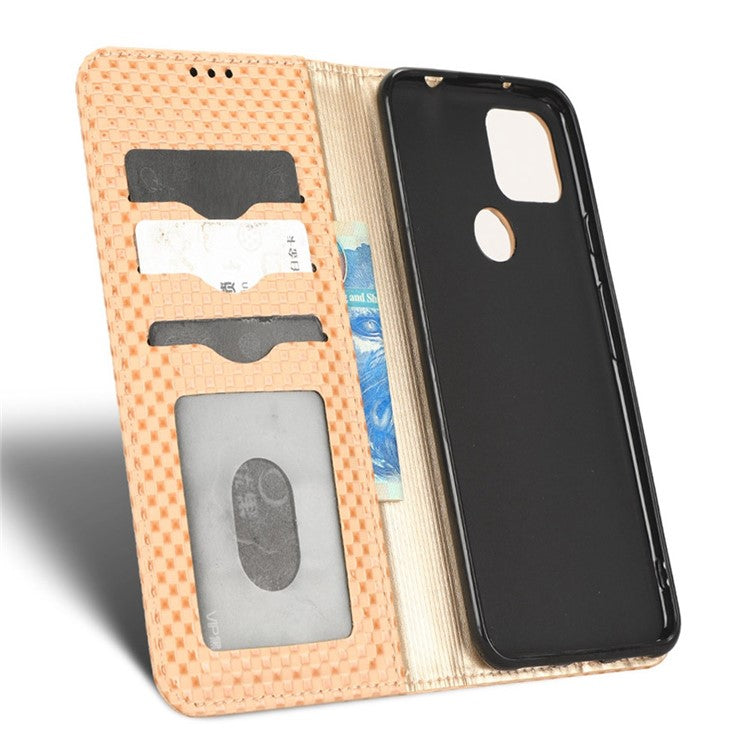 For Google Pixel 5a 5G Grid Texture Magnetic Auto-absorbed Phone Case PU Leather Wallet Stand Folio Flip Cover - Beige