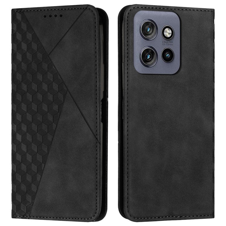 For Motorola Edge 50 Neo 5G / Moto S50 5G / Thinkphone 25 5G Phone Cover Imprinted PU Leather Wallet Stand Case - Black