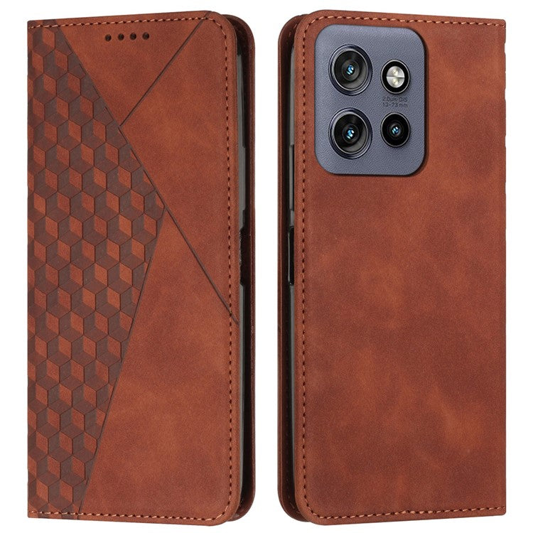 For Motorola Edge 50 Neo 5G / Moto S50 5G / Thinkphone 25 5G Phone Cover Imprinted PU Leather Wallet Stand Case - Brown