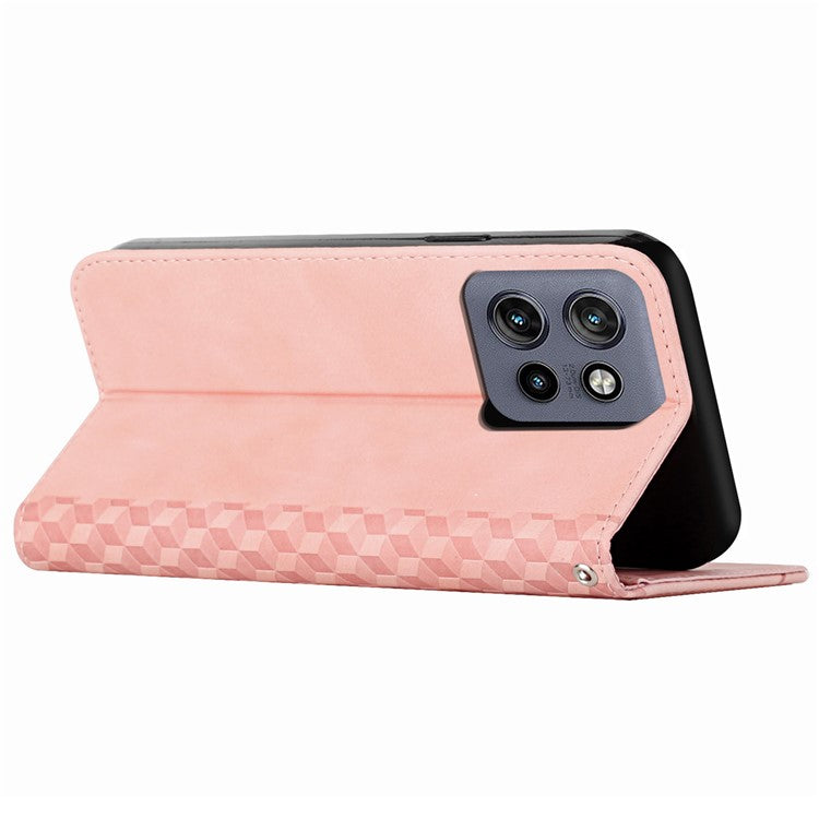 For Motorola Edge 50 Neo 5G / Moto S50 5G / Thinkphone 25 5G Phone Cover Imprinted PU Leather Wallet Stand Case - Rose Gold