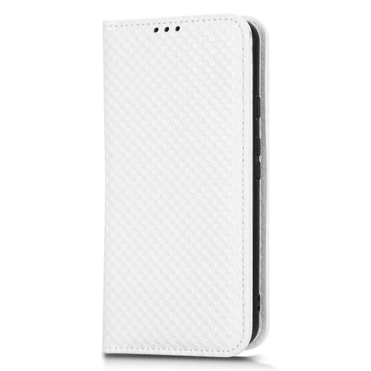 For Google Pixel 5 Grid Texture Shockproof Phone Cover PU Leather Magnetic Auto Phone Closing Case with Wallet Stand - White