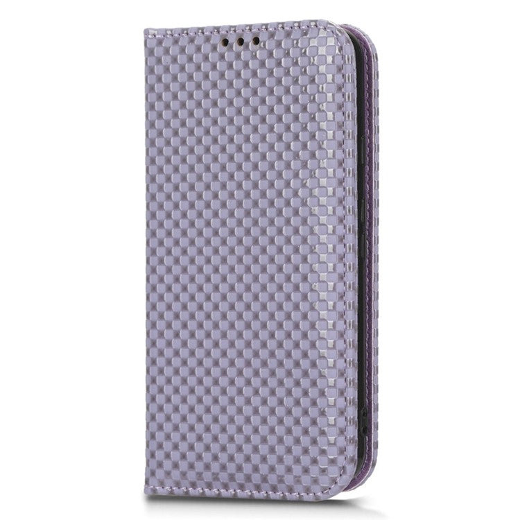 For Google Pixel 5 Grid Texture Shockproof Phone Cover PU Leather Magnetic Auto Phone Closing Case with Wallet Stand - Light Purple