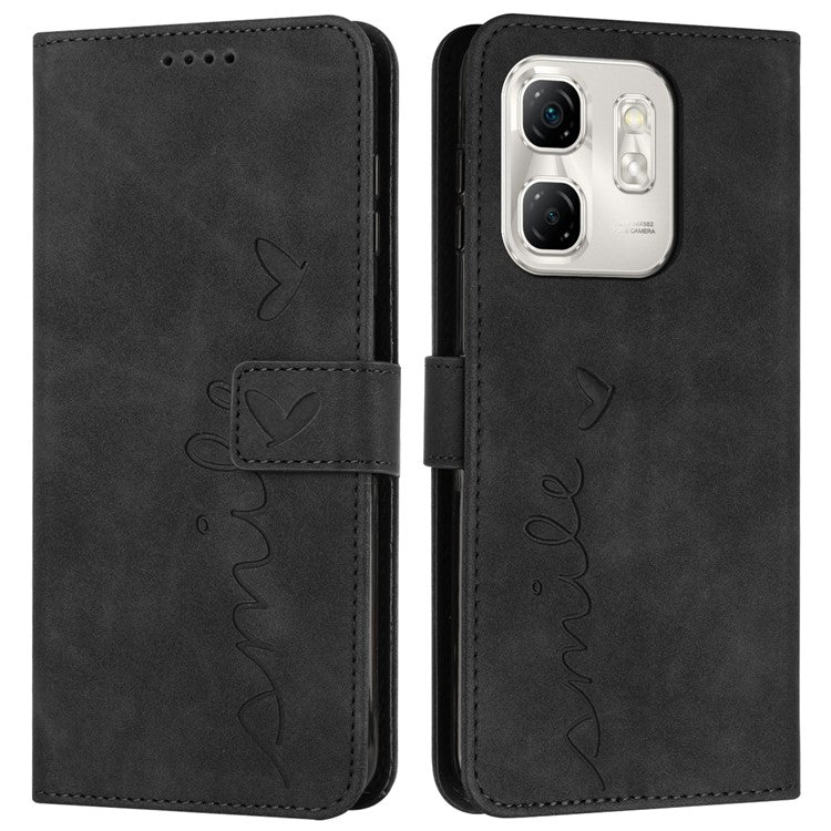 For Infinix Hot 50i 4G / Smart 9 4G Case Viewing Stand PU Leather Phone Cover Imprinted Pattern - Black