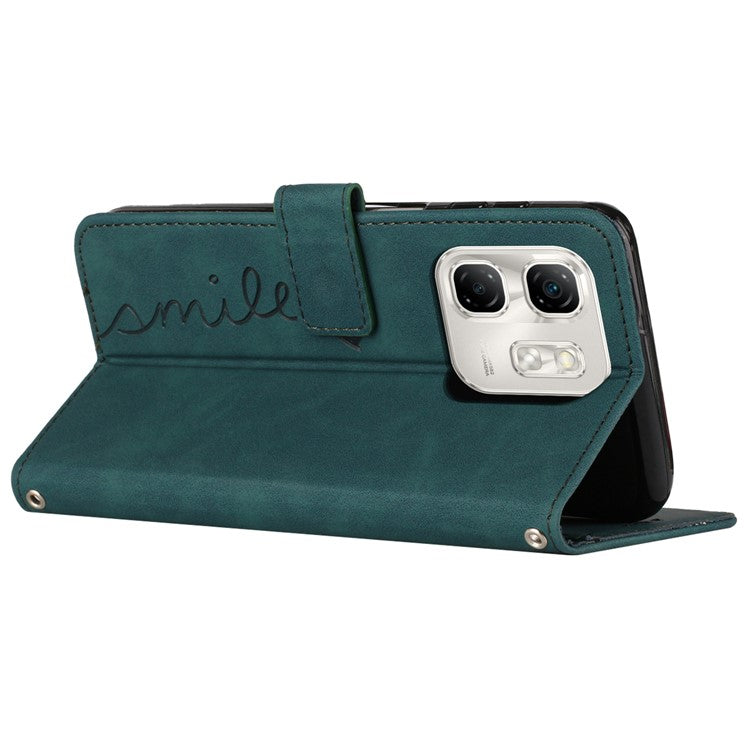 For Infinix Hot 50i 4G / Smart 9 4G Case Viewing Stand PU Leather Phone Cover Imprinted Pattern - Green