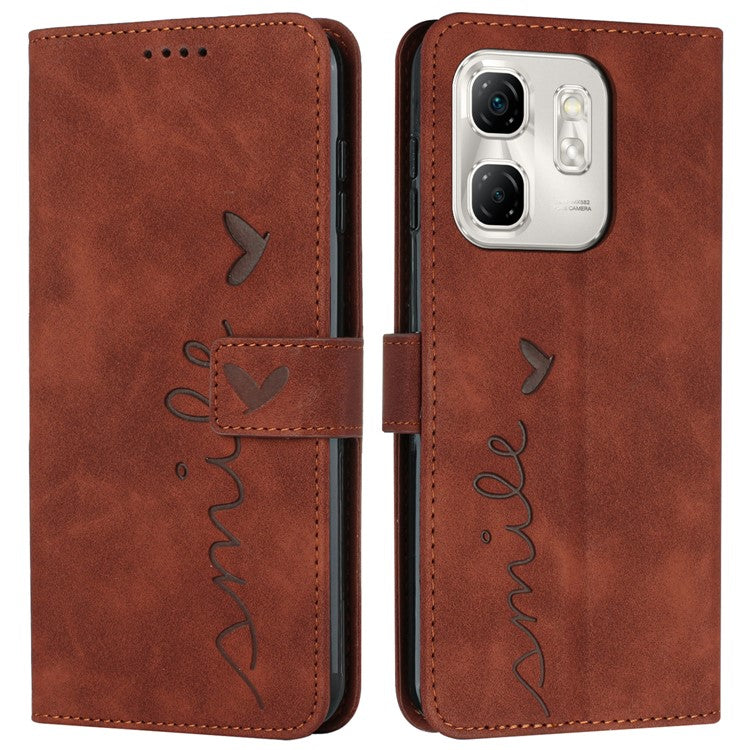 For Infinix Hot 50i 4G / Smart 9 4G Case Viewing Stand PU Leather Phone Cover Imprinted Pattern - Brown