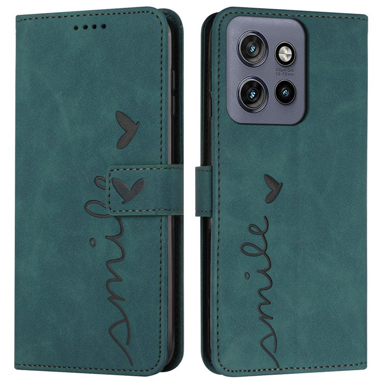 For Motorola Edge 50 Neo 5G / Moto S50 5G / Thinkphone 25 5G Case Viewing Stand PU Leather Phone Cover Imprinted Pattern - Green