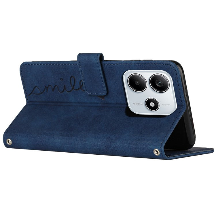 For Xiaomi Redmi Note 14 5G Case Viewing Stand PU Leather Phone Cover Imprinted Pattern - Sapphire