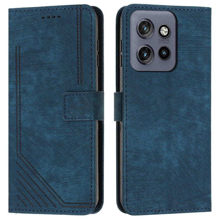 For Motorola Edge 50 Neo 5G / Moto S50 5G / Thinkphone 25 5G Case Imprinted Lines Leather Phone Cover Folding Stand - Sapphire