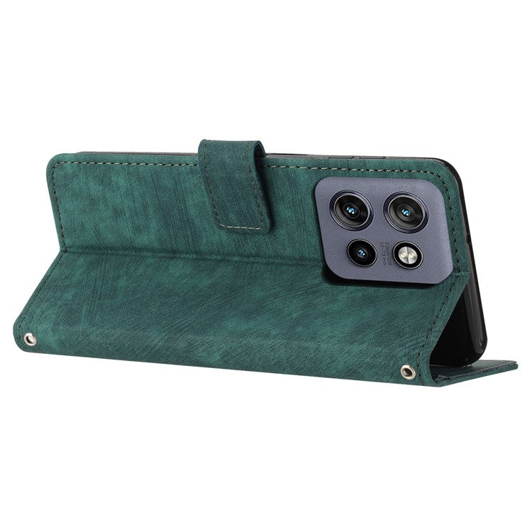 For Motorola Edge 50 Neo 5G / Moto S50 5G / Thinkphone 25 5G Case Imprinted Lines Leather Phone Cover Folding Stand - Green