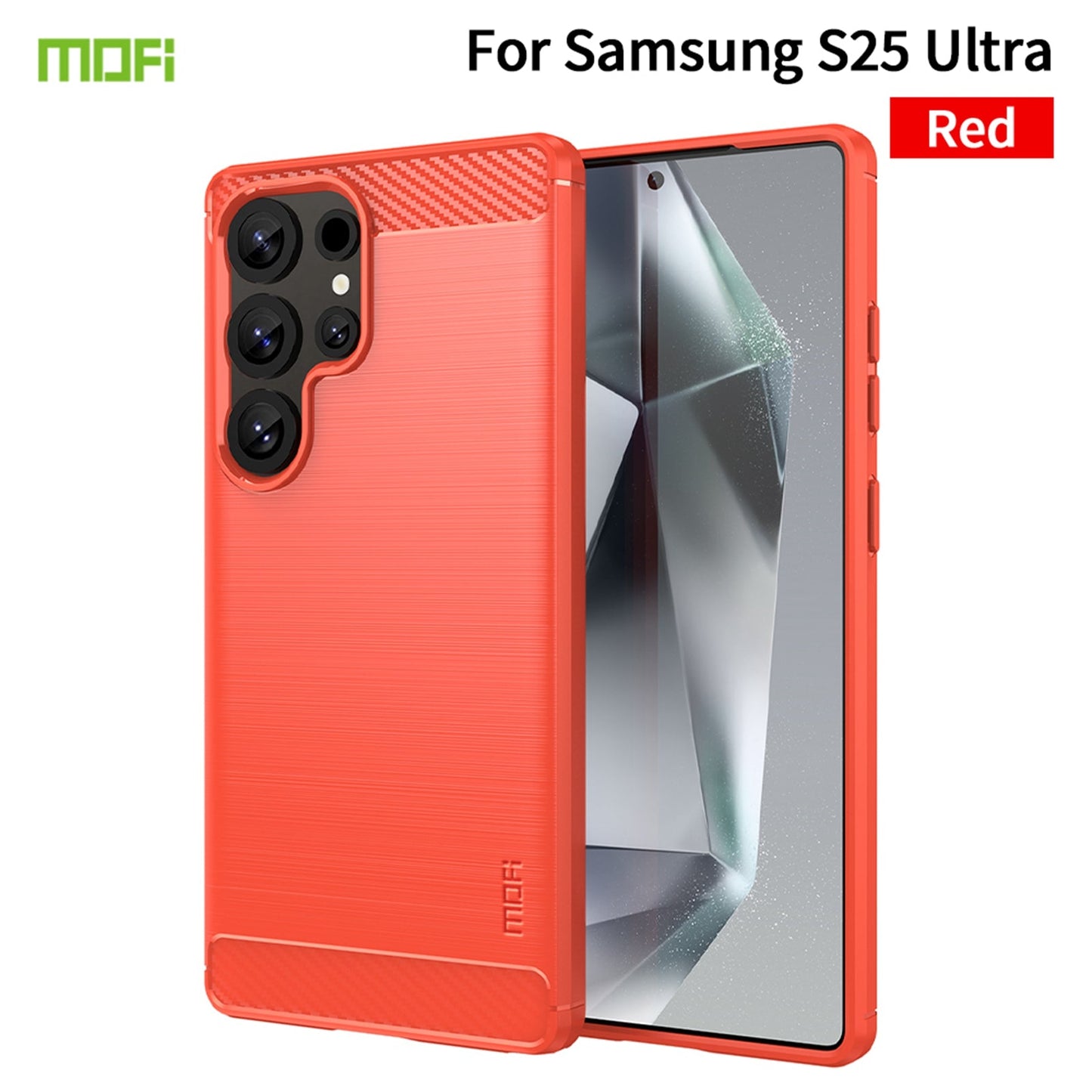 For Samsung Galaxy S25 Ultra Back Cover MOFI Brushed Texture Carbon Fiber Soft TPU Case - Red