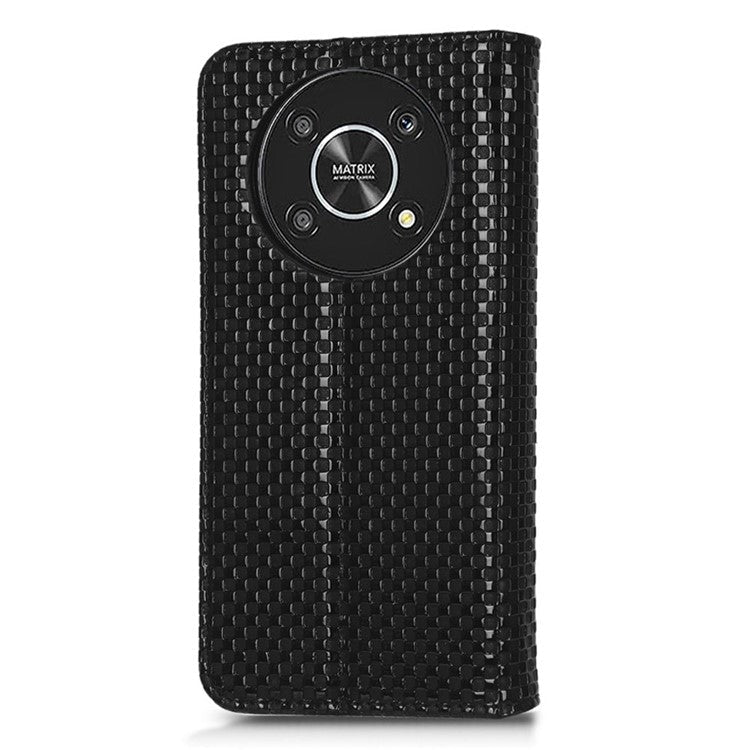 For Honor X9 5G / X30 5G / Magic4 Lite 5G Wallet Stand Grid Texture Phone Case PU Leather Magnetic Auto-absorbed Anti-drop Cover - Black