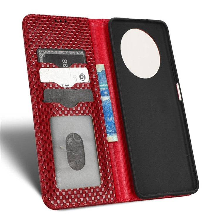For Honor X9 5G / X30 5G / Magic4 Lite 5G Wallet Stand Grid Texture Phone Case PU Leather Magnetic Auto-absorbed Anti-drop Cover - Wine Red
