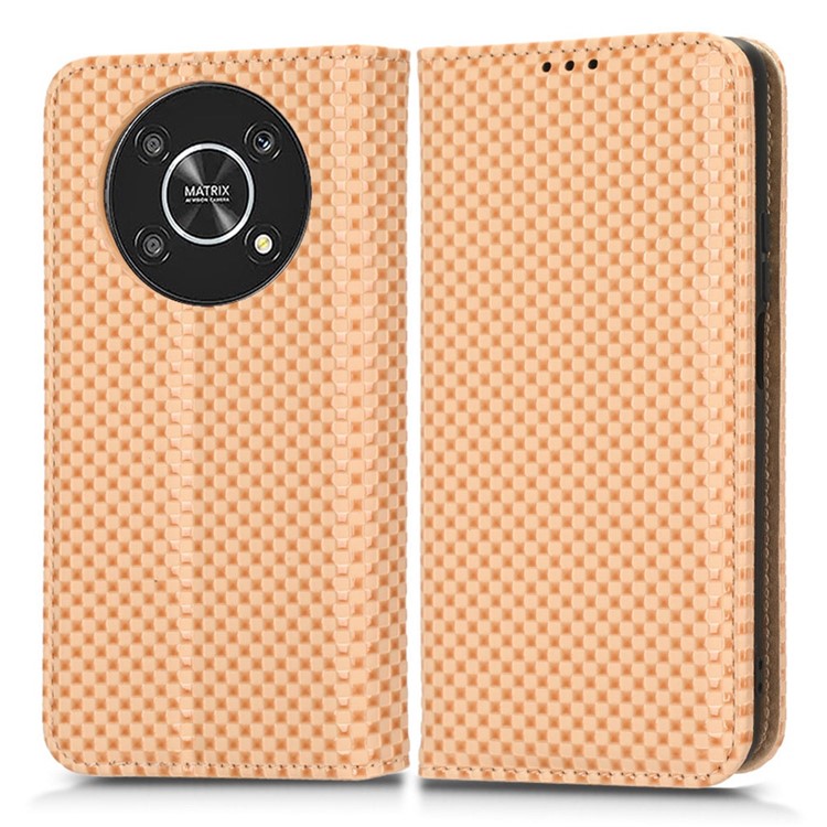 For Honor X9 5G / X30 5G / Magic4 Lite 5G Wallet Stand Grid Texture Phone Case PU Leather Magnetic Auto-absorbed Anti-drop Cover - Beige