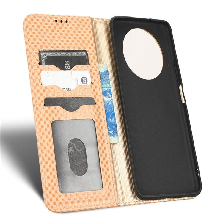 For Honor X9 5G / X30 5G / Magic4 Lite 5G Wallet Stand Grid Texture Phone Case PU Leather Magnetic Auto-absorbed Anti-drop Cover - Beige
