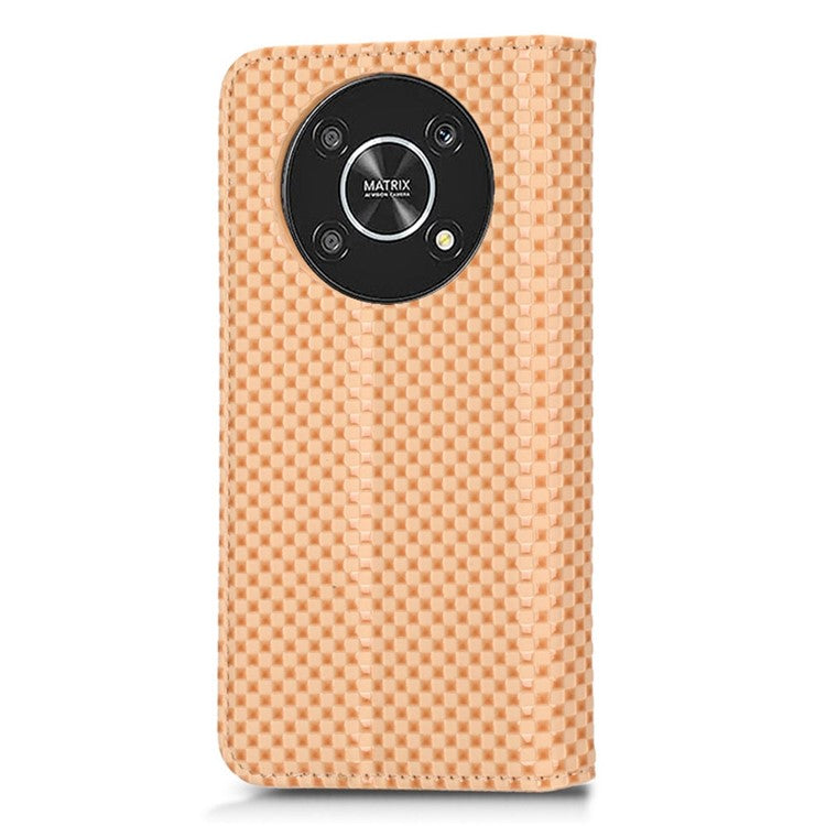 For Honor X9 5G / X30 5G / Magic4 Lite 5G Wallet Stand Grid Texture Phone Case PU Leather Magnetic Auto-absorbed Anti-drop Cover - Beige
