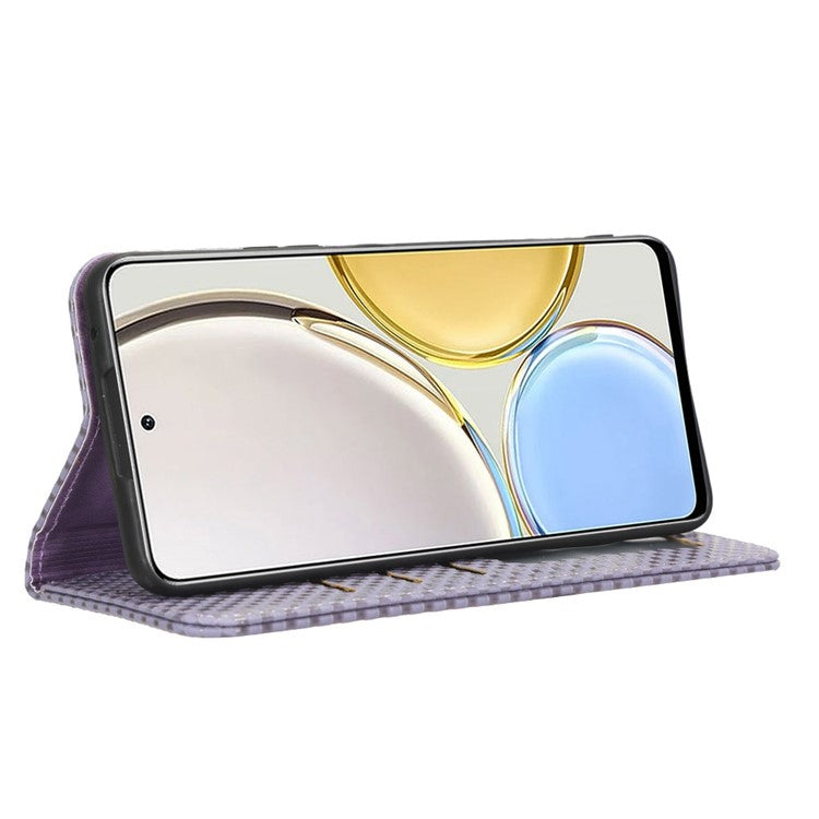 For Honor X9 5G / X30 5G / Magic4 Lite 5G Wallet Stand Grid Texture Phone Case PU Leather Magnetic Auto-absorbed Anti-drop Cover - Light Purple