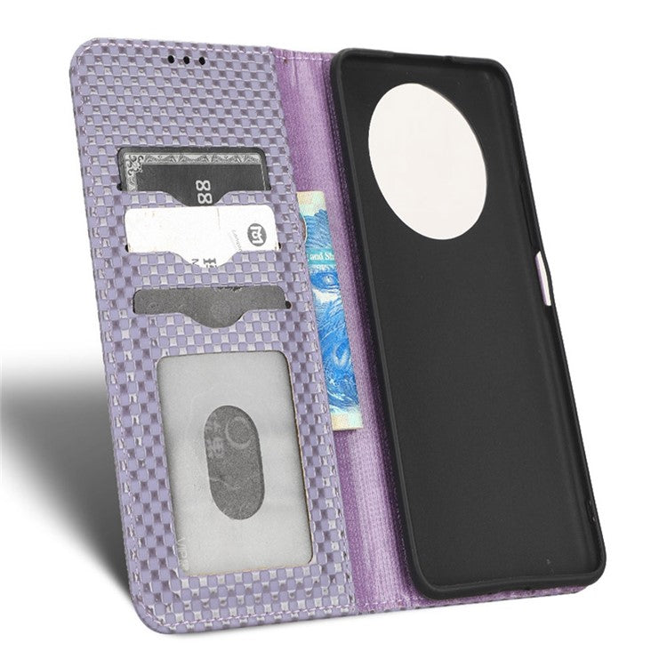 For Honor X9 5G / X30 5G / Magic4 Lite 5G Wallet Stand Grid Texture Phone Case PU Leather Magnetic Auto-absorbed Anti-drop Cover - Light Purple