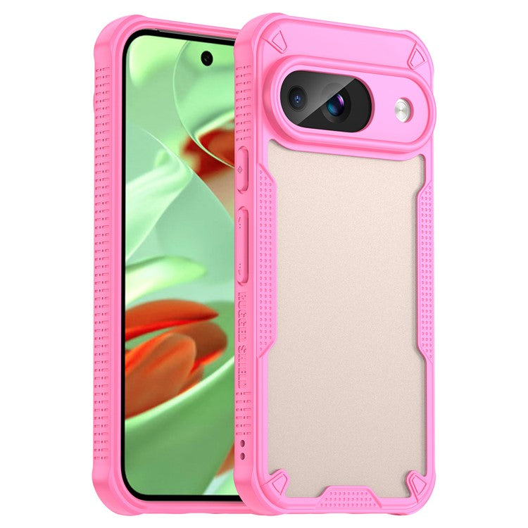 Armor Series For Google Pixel 9 Case PC+TPU Semi-Transparent Frosted Finish Protective Phone Cover - Pink